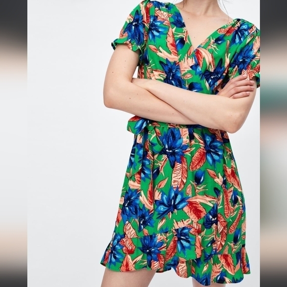 ZARA tropical floral print wrap dress xs - Picture 15 of 16